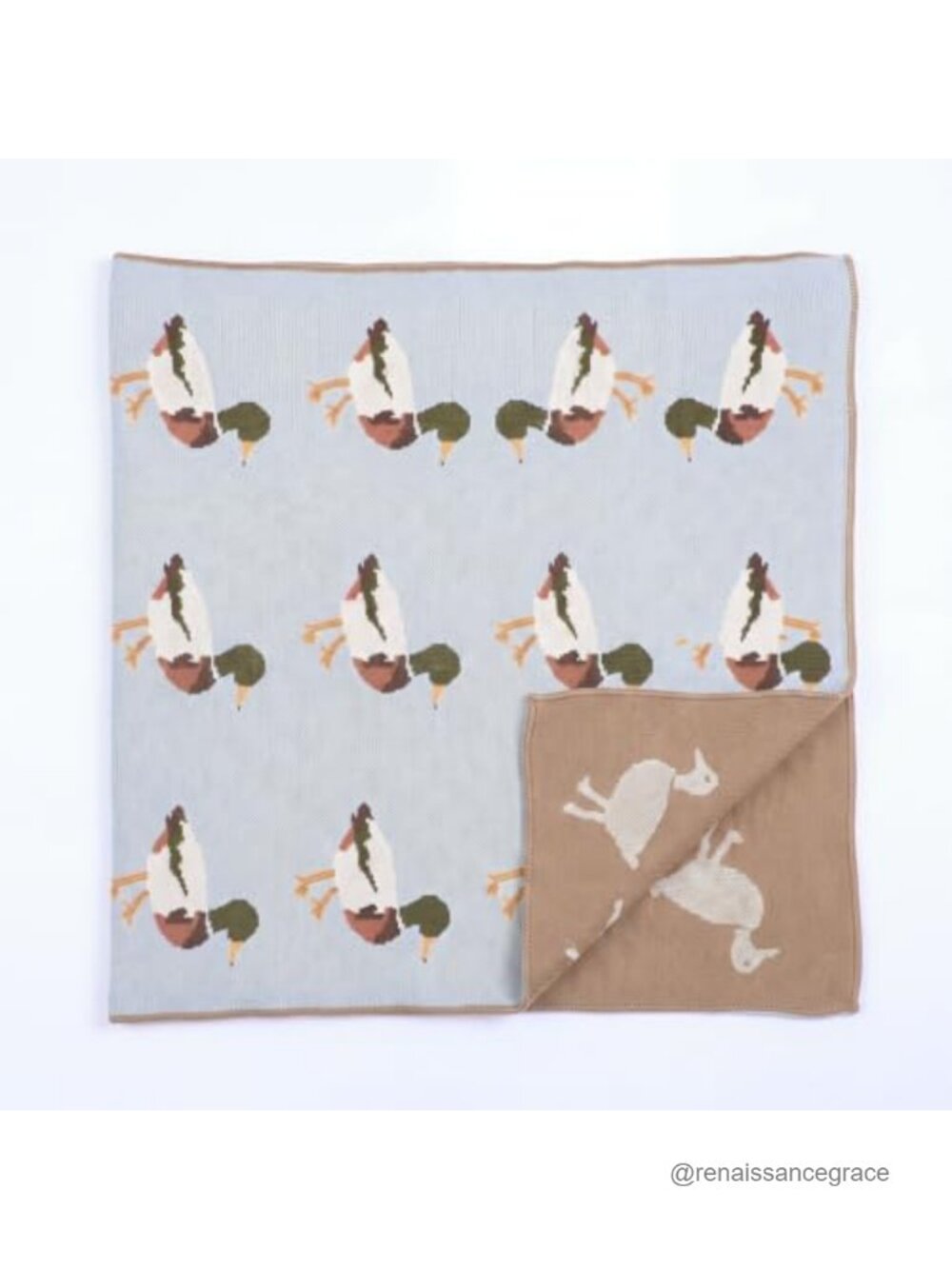 Knit Cotton Baby Blanket Duck Pattern 47x31.5 Inch Nursery Throw
